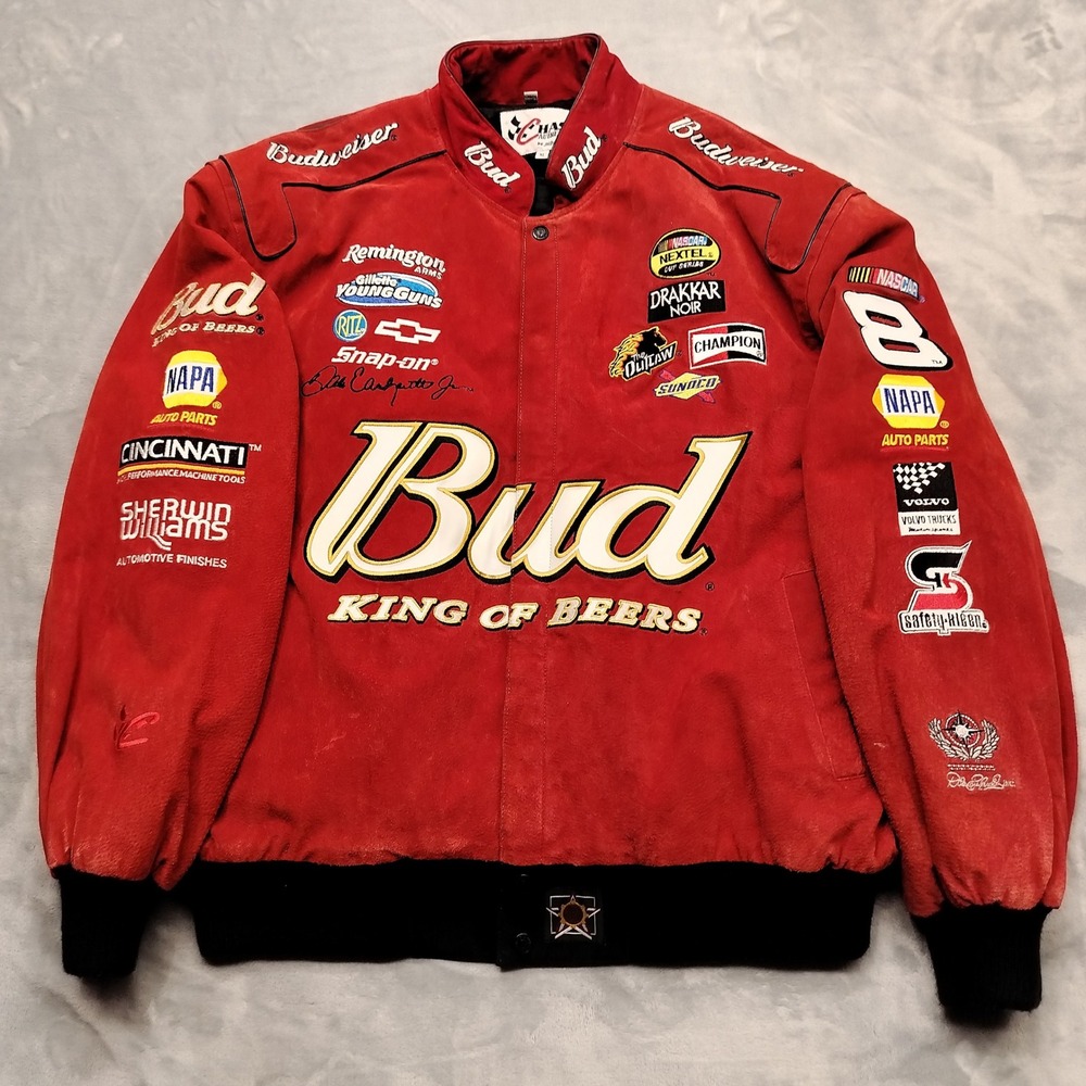 Chase Authentics Jacket Men XL Red Dale Earnhardt Jr Budweiser Nascar Racing VTG